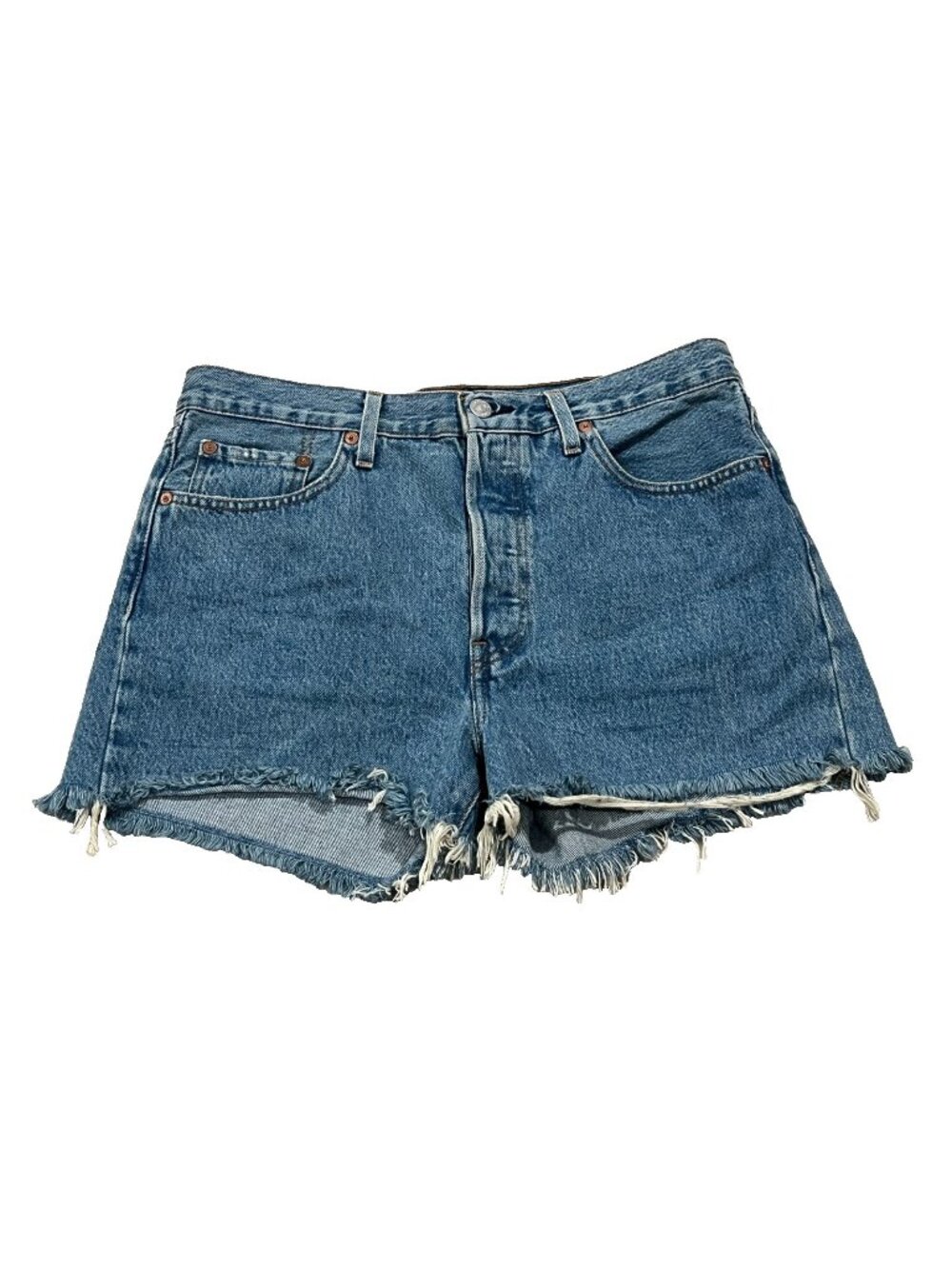 Levis Jean Shorts BIG E Distressed Denim Cut Off DIY Women's Size 28 button fly